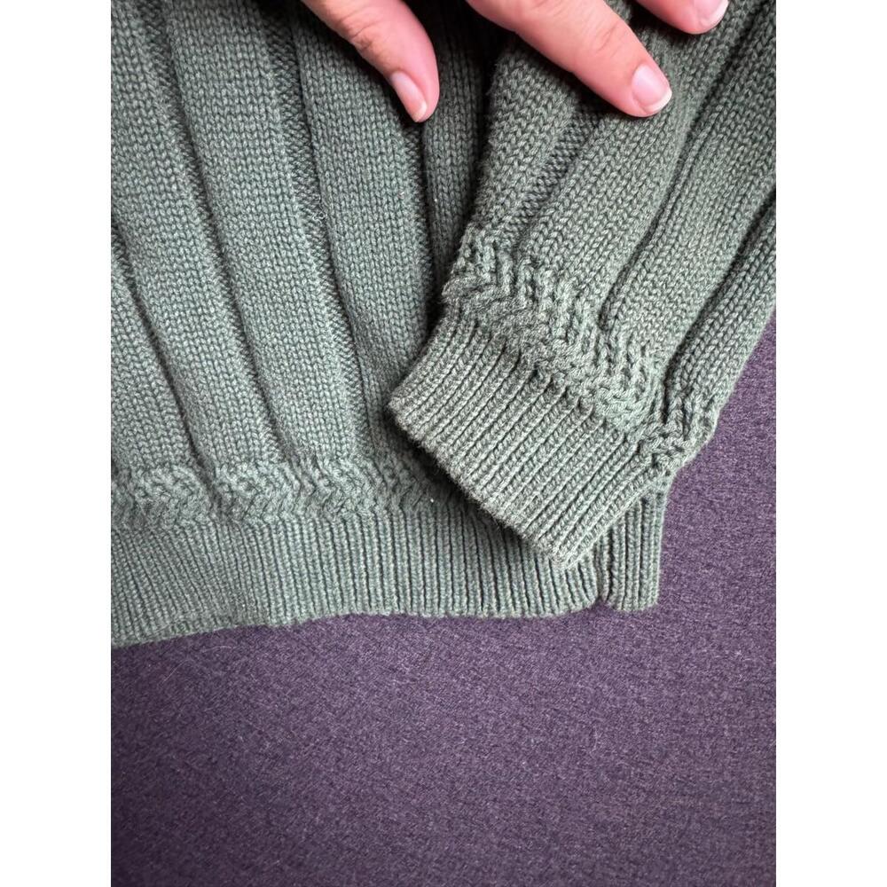 Nautica Chunky Knit Cotton Grandpa Sweater Green Medium Classic - Picture 3 of 9